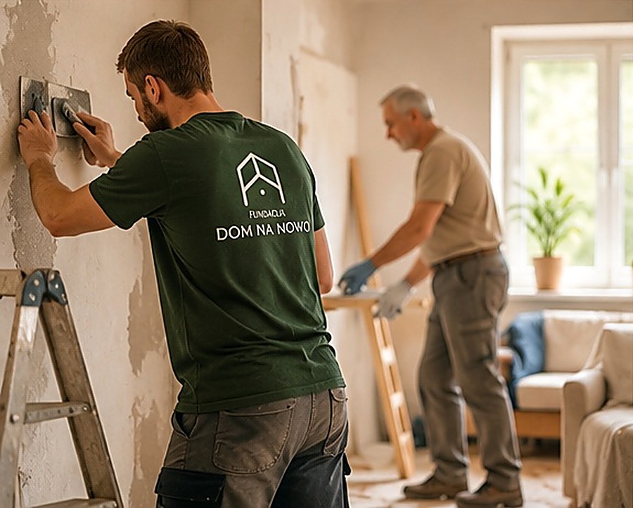 Wolontariusze Fundacji Dom Na Nowo podczas remontu mieszkania